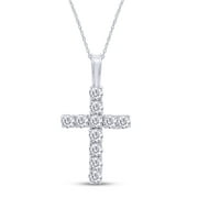 0.33CT Round Moissanite Diamond Cross Tennis Pendant Necklace 14K White Gold over Silver